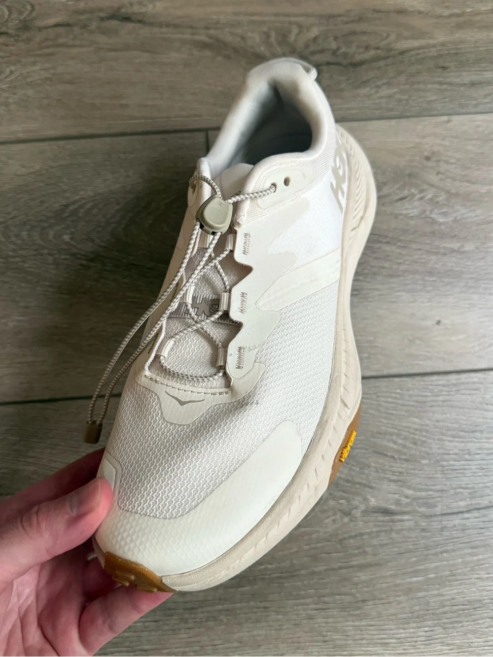 Hoka Transport Eggnog Womens 8.5 Walking Hiking Shoe Cordura Vibram 1123154 EEGG